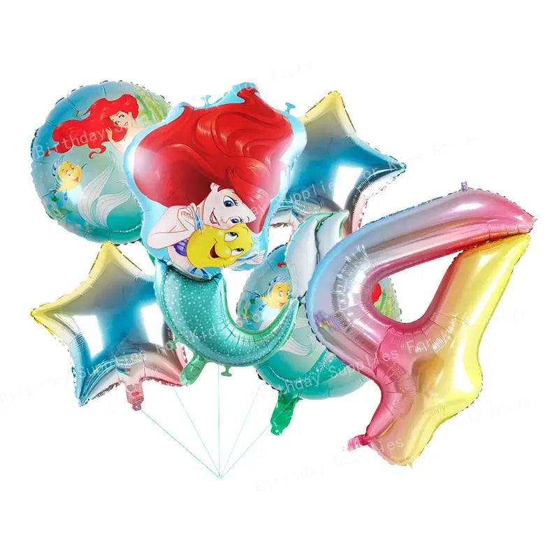 Disney Ariel Mermaid Birthday Decoration Cartoon The Mermaid Princess Tableware Cup Plate Balloons Party Supplies Baby Shower