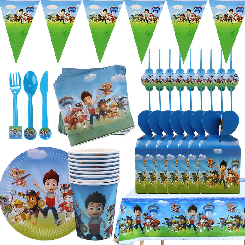 Paw Patrol Birthday Decorations Children's Birthday Party Supplies Tableware Set Plates Cups Tablecloth Balloon Backdrop Banner