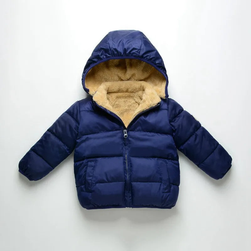 Children's Cotton Cloths Down Jacket Coat Baby Kids  Clothing Boy Girls Cashmere Winter Thick Warm Zipper Hooded Outwear