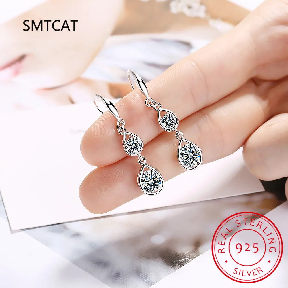 100% 925 Sterling Silver Sparkling High Carbon Diamond Created Moissanite Drop Earrings Wedding Party Bridal Fine Jewelry