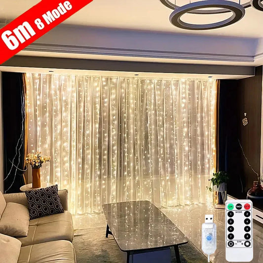 USB String Lights Holiday Wedding Fairy Light Garland Lights for Bedroom 3/4/6M Remote Control Curtain LED Christmas Decoration