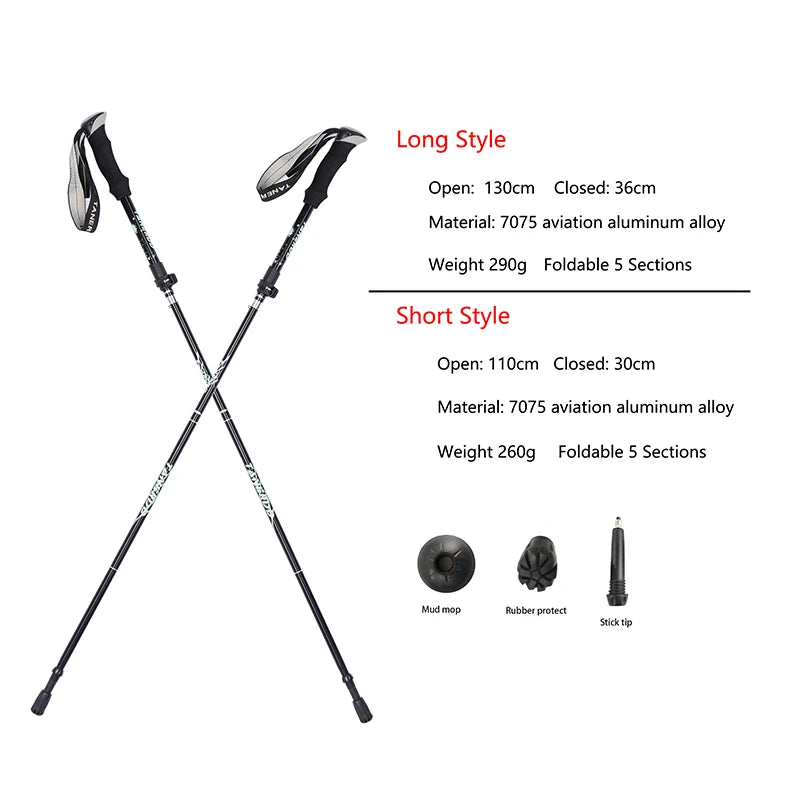 5-Section Outdoor Fold Trekking Pole Camping Portable Walking Hiking Stick For Nordic Elderly Telescopic Club Easy Put Into Bag