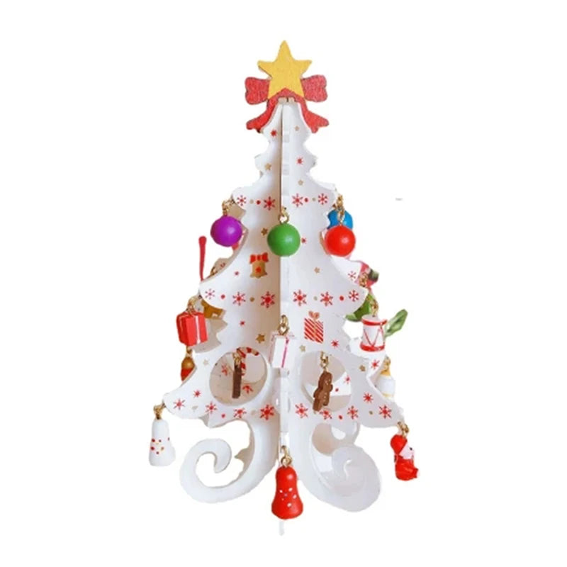 2025 Christmas Tree Children's Handmade DIY Stereo Wooden Christmas Tree Scene Layout  Decorations Ornaments （Pendant randomly）