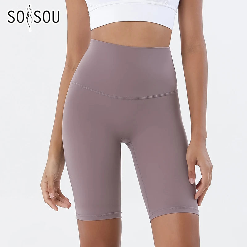 SOISOU Nylon Women's Shorts Gym Yoga Cycling Shorts High Waist Elastic Breathable No T Line Fitness Womens Clothing 24 Colors