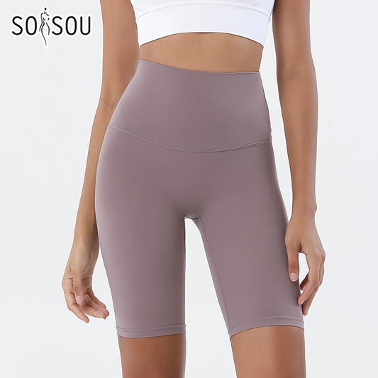 SOISOU Nylon Women's Shorts Gym Yoga Cycling Shorts High Waist Elastic Breathable No T Line Fitness Womens Clothing 24 Colors