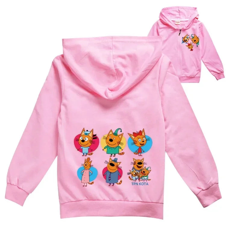 Children Kid-e-cats Hoodie Kids TpnkoTa Three Kittens Clothes Baby Boys Spring Autumn Jacket Girls Hoody Zipper Outerwear Jumper