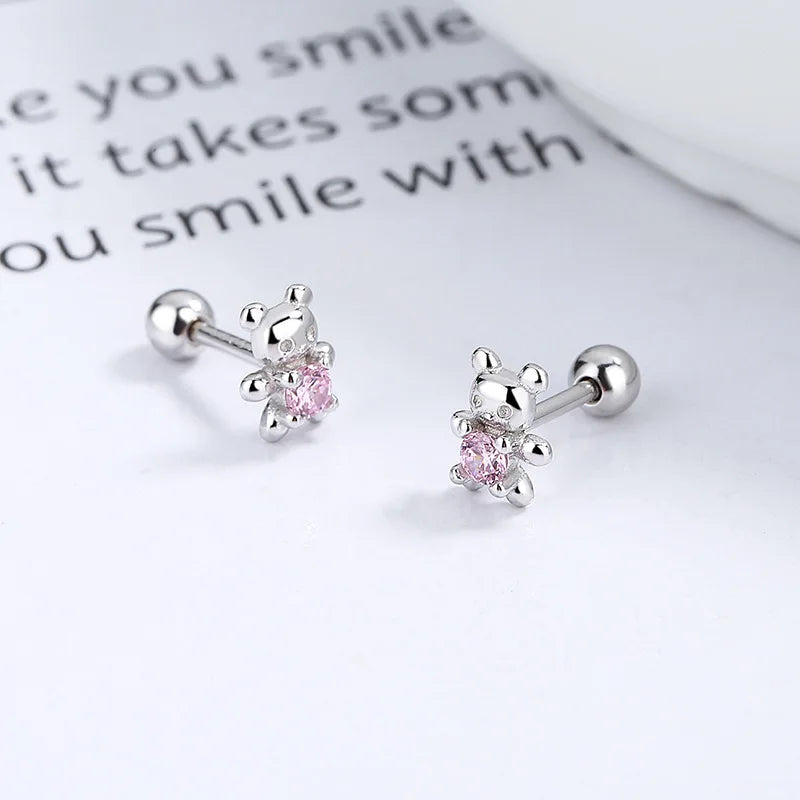 Trendy Silver Screw Back Helix Stud Earrings with Sparkling Cubic Zirconia by Bulbusbow