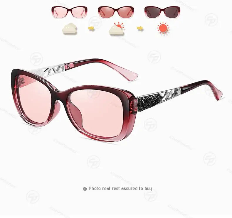 New Luxury Brand Diamond Photochromic Sunglasses Women Polarized Glasses Driving Anti-glare Sun Glasses oculos de sol feminino