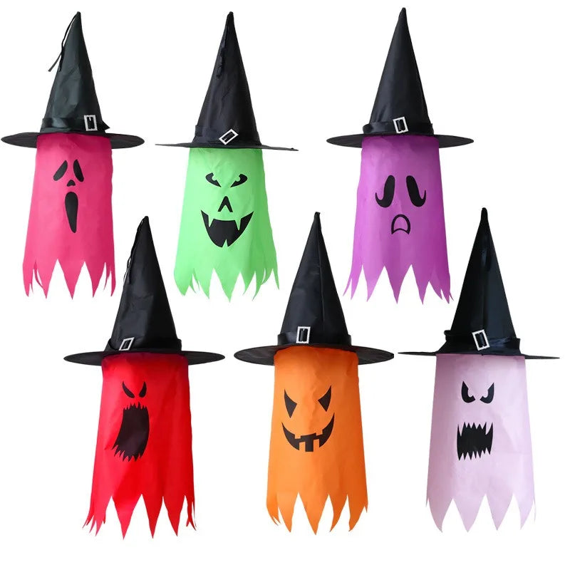 LED Halloween Decoration Flashing Light Gypsophila Ghost Festival Dress Up Glowing Wizard Ghost Hat Lamp Decor Hanging Lantern