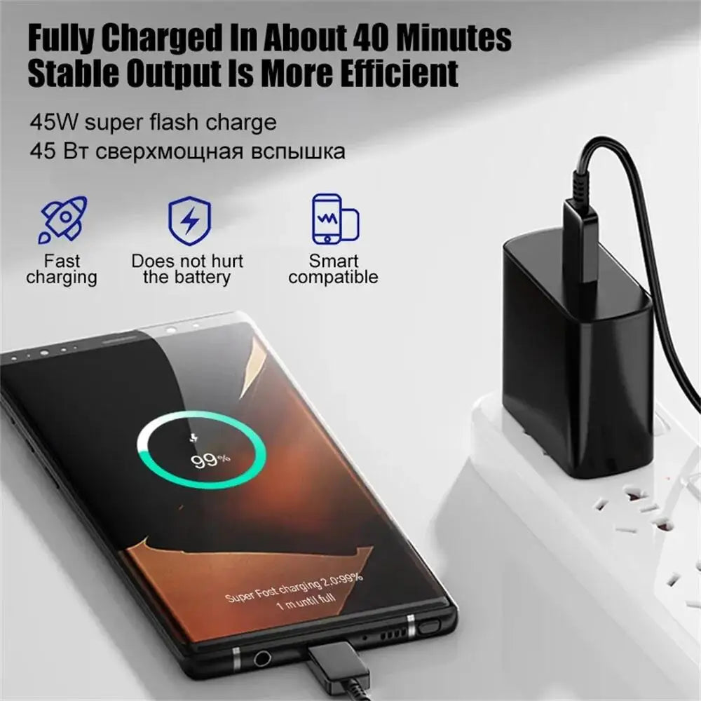 شاحن PD 45W USB C محول شحن فائق السرعة لهاتف Samsung Galaxy S22 S23 S24 Ultra Note 20 شاحن الهاتف المحمول كابل من النوع C