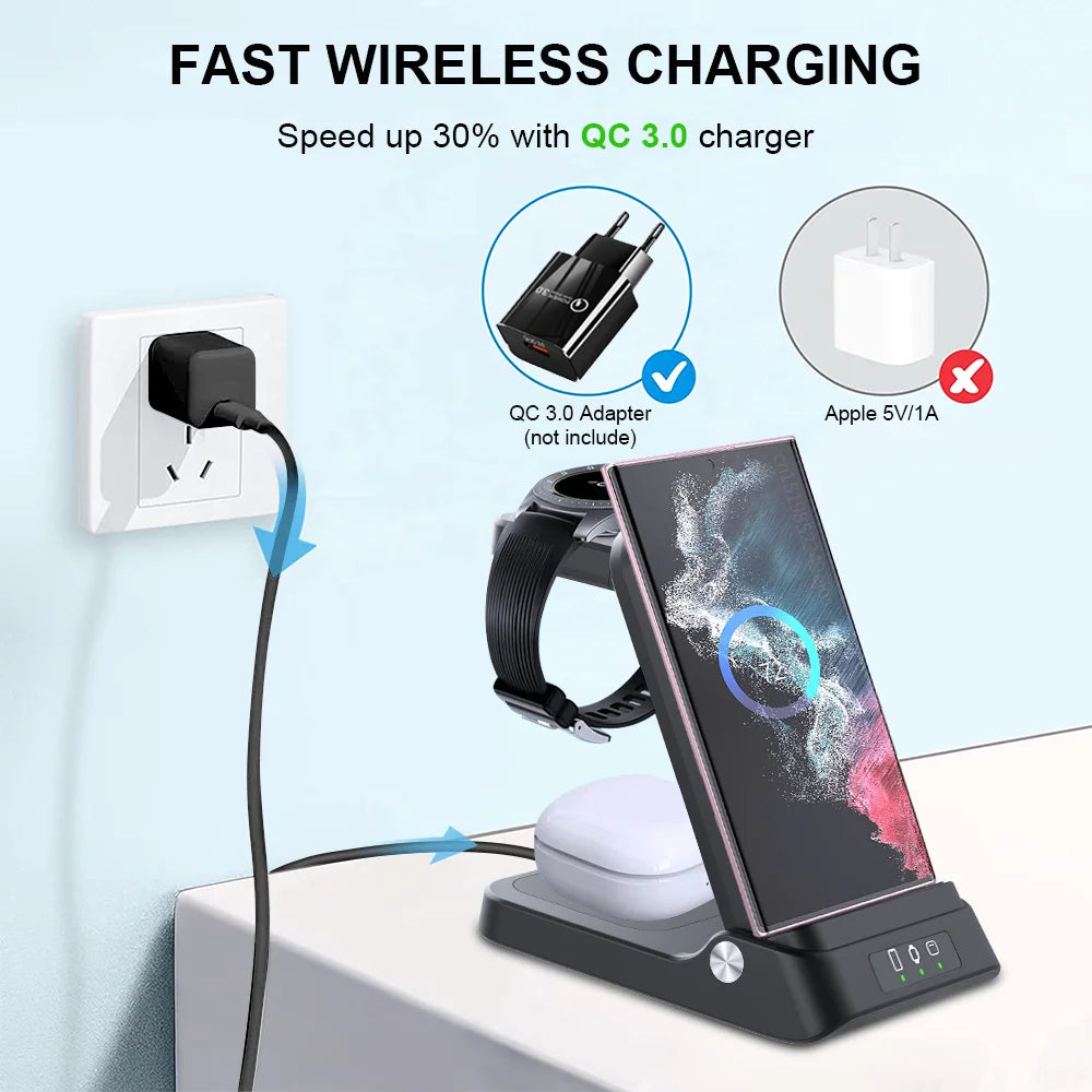 Foldable Wireless Charger Stand, Fast Charging Dock Station for iPhone 15 14 13 12 Samsung S23 S22 S21 Galaxy Watch