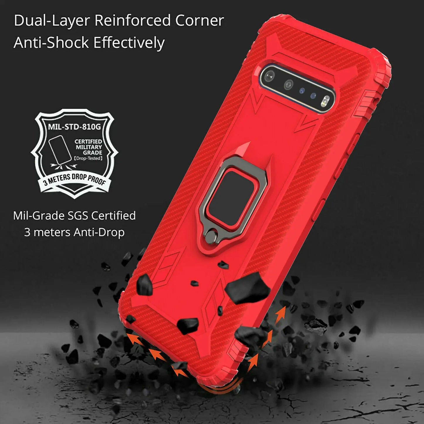 Carbon Fiber Silicone Stand Case For LG V60 ThinQ/LG Velvet 5G Shockproof Hybrid Rubber Ring Holder Kickstand Cover