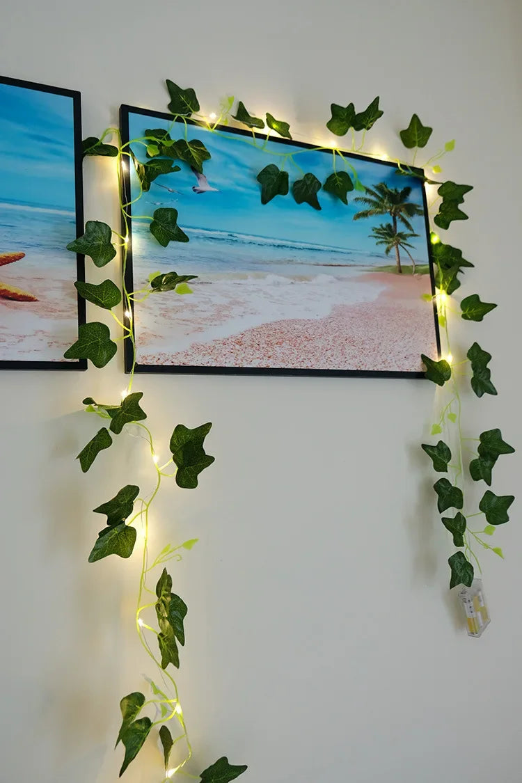 2Meter Green Leaf Ivy Vine with LED Lights String for Home Bedroom Decor Wedding Glowing Artifical Plant Garland Home Decor