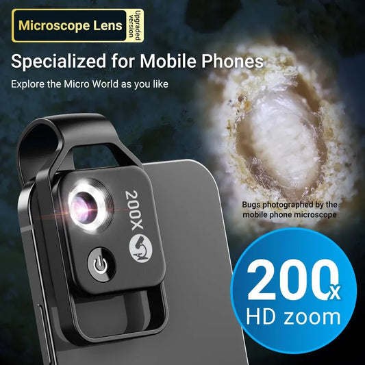 APEXEL 200X Pocket Microscope Lens with CPL Filter LED Light Mini Micro Macro Lenses for iPhone 15 13 14 Samsung All Smartphones