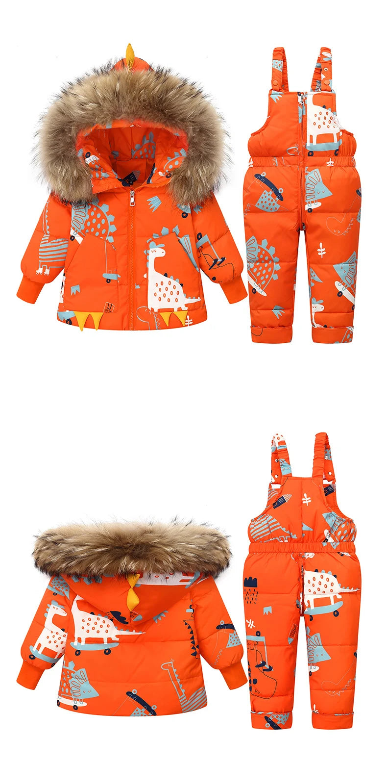 Children Clothing Set Hooded Parka Boy Baby Overalls toddler Girl Clothes Winter Warm Down Jacket Kids dinosaur Coat Snowsuit