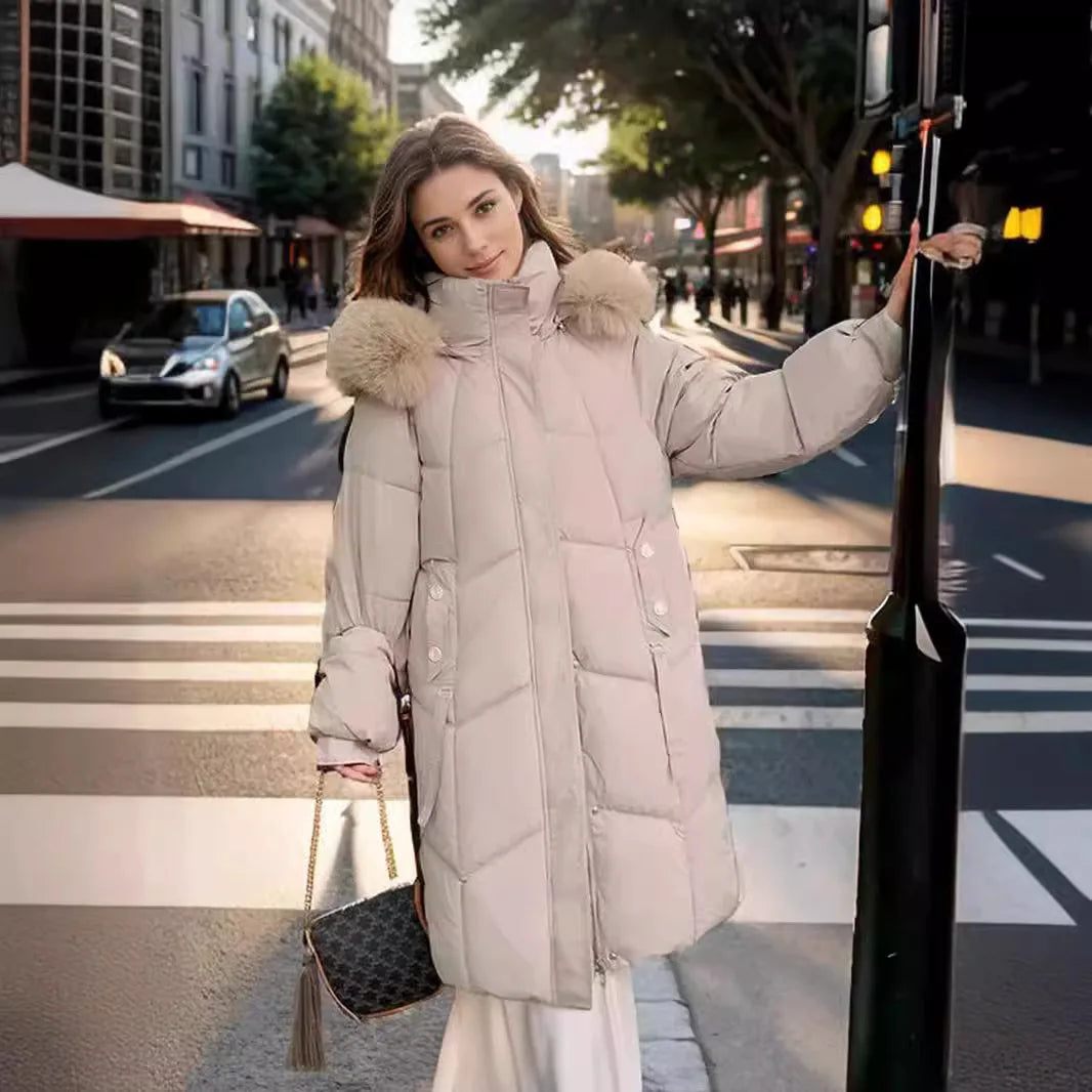 YJKDYK 2024 Winter Women's Jacket Female Fur Collar Warm Long Parkas Coats Women's High Collar Thicken Warm Cotton Jacket