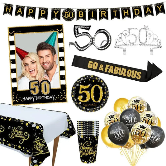 Black 50th Birthday Inflatable Photo Frame Balloons Cheer 50 Ballon Smile Fifty Happy Birthday Party Decor Kids Adult 50 Balon