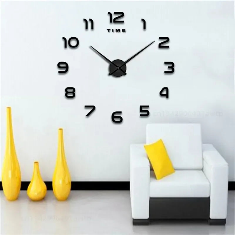 Modern Design Large Wall Clock 2D DIY Quartz Clock Fashion Watch Acrylic Mirror Stickers Living Room Home Decoration Decor