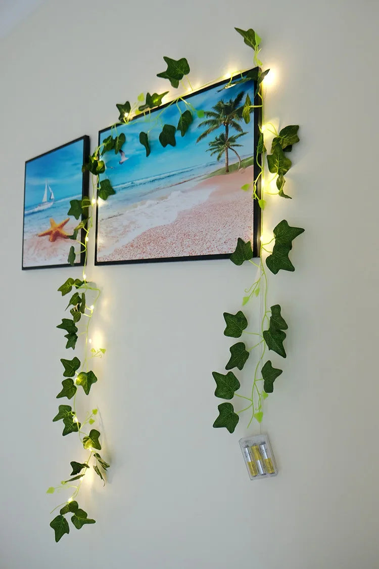 2Meter Green Leaf Ivy Vine with LED Lights String for Home Bedroom Decor Wedding Glowing Artifical Plant Garland Home Decor