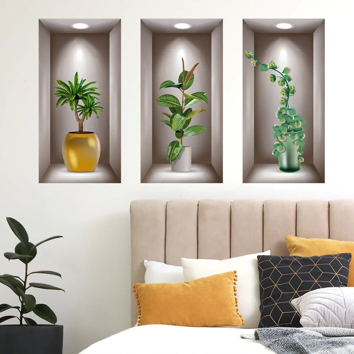 Wall Art Stickers Simulate 3D Three-dimensional Potted Green Plants Flowers Home Decorations Pegatinas De Pared Anime Wallpapers