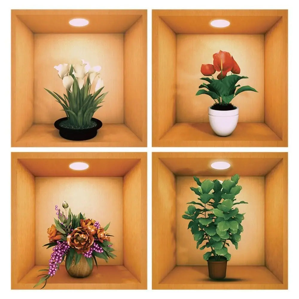 PVC创意绿植物仿真3D墙纸自粘简约植物盆栽墙贴客厅装饰品