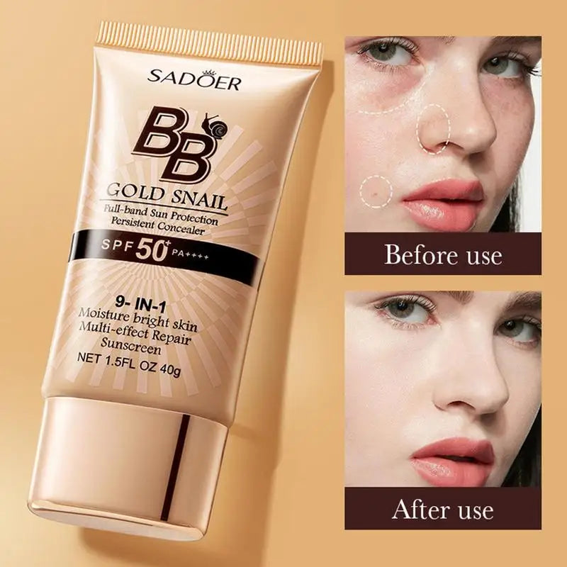 SPF50 Gold Snail Sunscreen BB Cream Liquid Face Base Foundation Whitening BB Cream Foundation Cream Face Makeup Concealer Cream