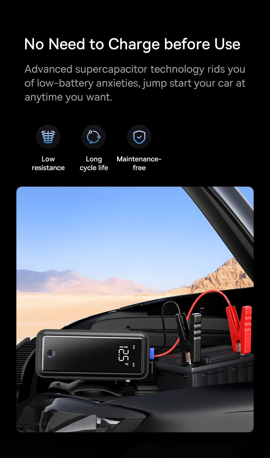 Baseus Super Capacitor Car Jump Starter 3000A Car Booster Device Charger Battery less Portable Car Starting for Emergency Device