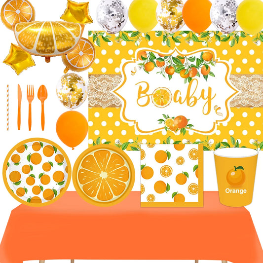 Orange Fruit Theme Summer Fruit Birthday Party Disposable Tableware Little Cutie Plates Napkins Banner for Baby Shower Supplie