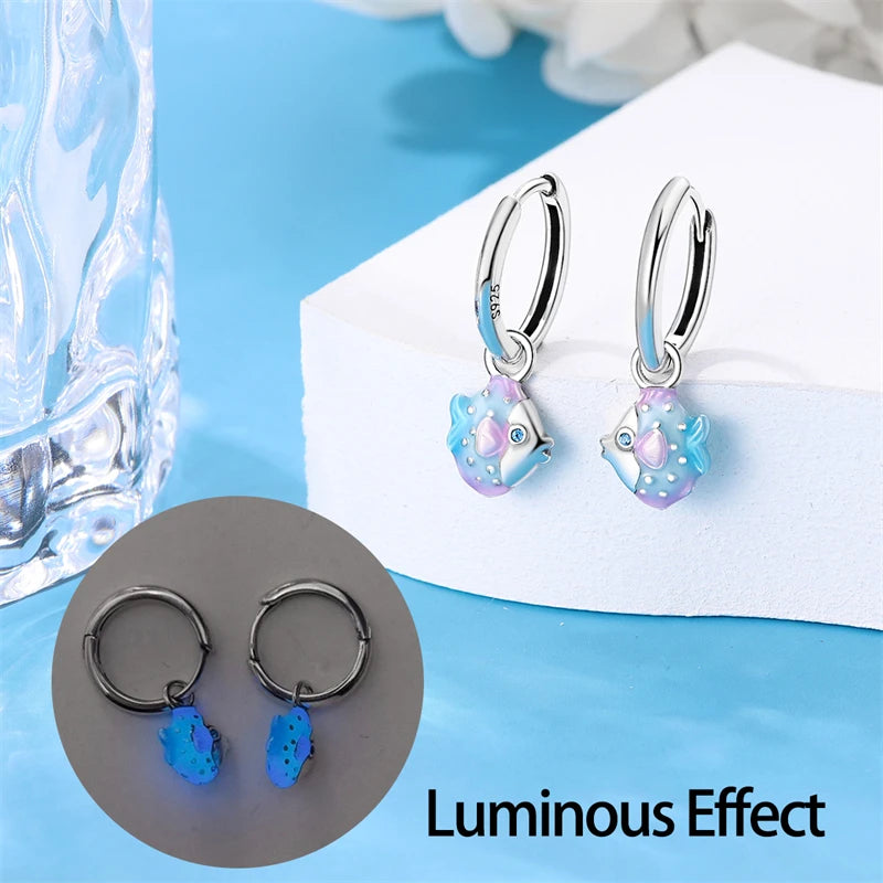 Bulbusbow Luminous Shell Women Earrings Original 925 Sterling Silver Pave CZ Star Moon Hoop Earrings Engagement Wedding Jewelry