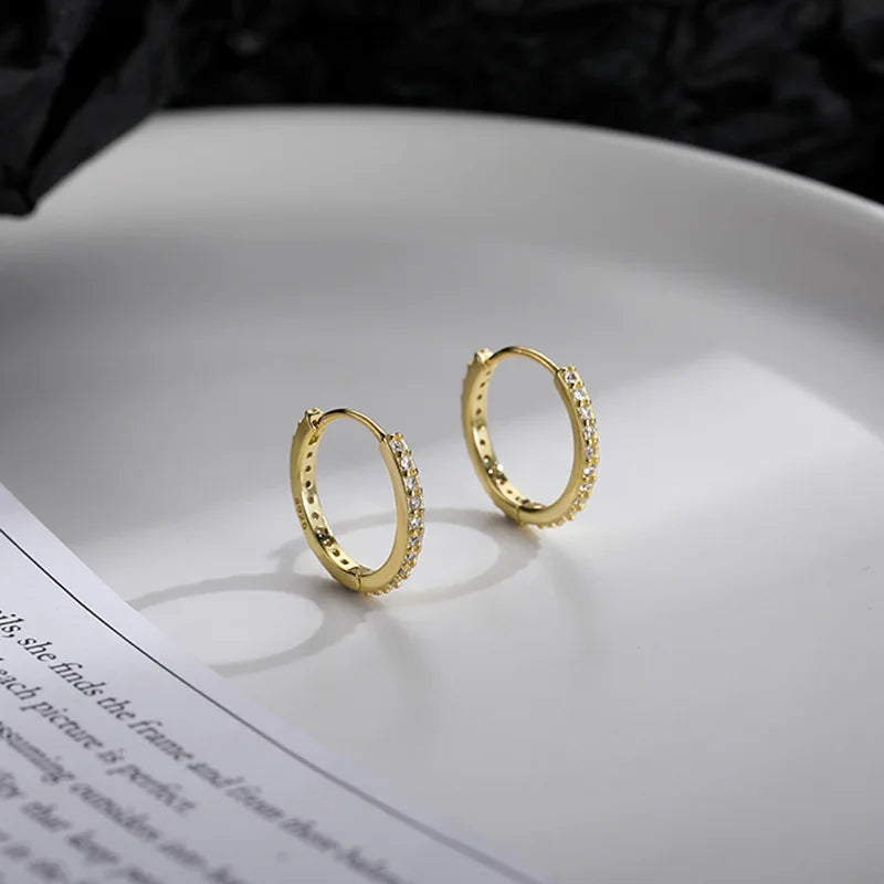  Bulbusbow | Elegant Zircon-Adorned Silver Hoop Earrings for Women 