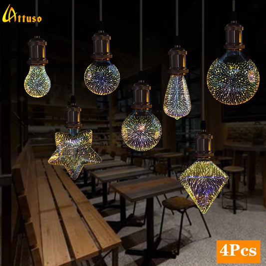 4pcs/lot LED Light Edison Bulb 3D Decoration Bulb 110V 220V A60 ST64 G95 G80 E27 Holiday Lights Novelty Christmas Lamp Lamparas