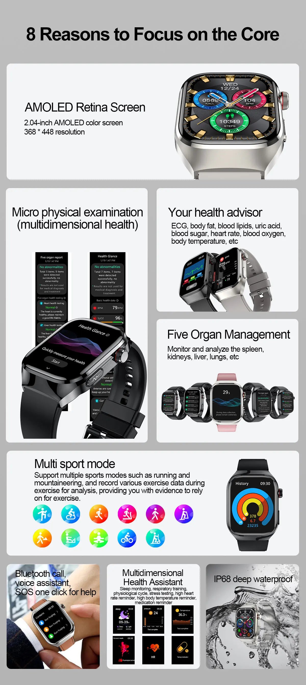 Advanced Smartwatch – Multi functional Health & Fitness Tracker with AMBLED Touchscreen, Wireless Charging, ECG, Blood Oxygen & More