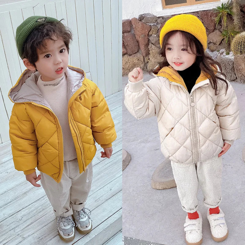 New Kids Padded Coat Boys Hooded Outerwear Girls Warm Jacket Autumn Winter Children Clothing Baby Fashion Zipper Clothing 3-8Y