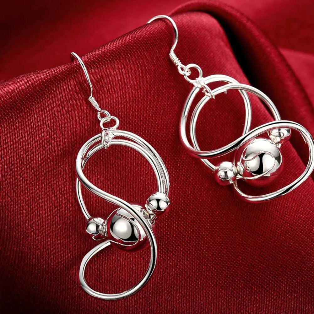 Hot New 925 Sterling Silver Earrings Korean Vintage Twisted Ball Long Dangle  For Women Fashion Gifts Wedding Jewelry