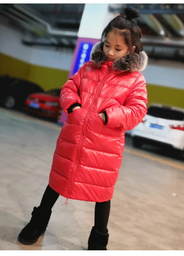 UNITIM -30 Degrees Warm Down Jacket For Girls Fur Collar Kids Girls Winter Jacket 2-12 Years Teenagers Boys Outerwear Coat