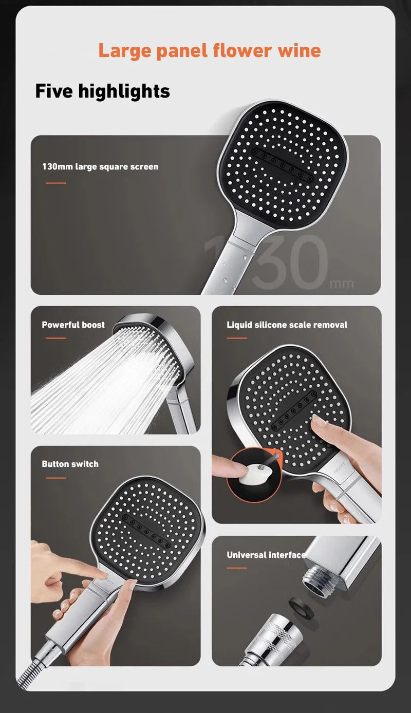 New 13CM Large Panel 3 Modes Shower Head High Pressure Water Massage Shower Head With Filter Element Bathroom Accessories 2024