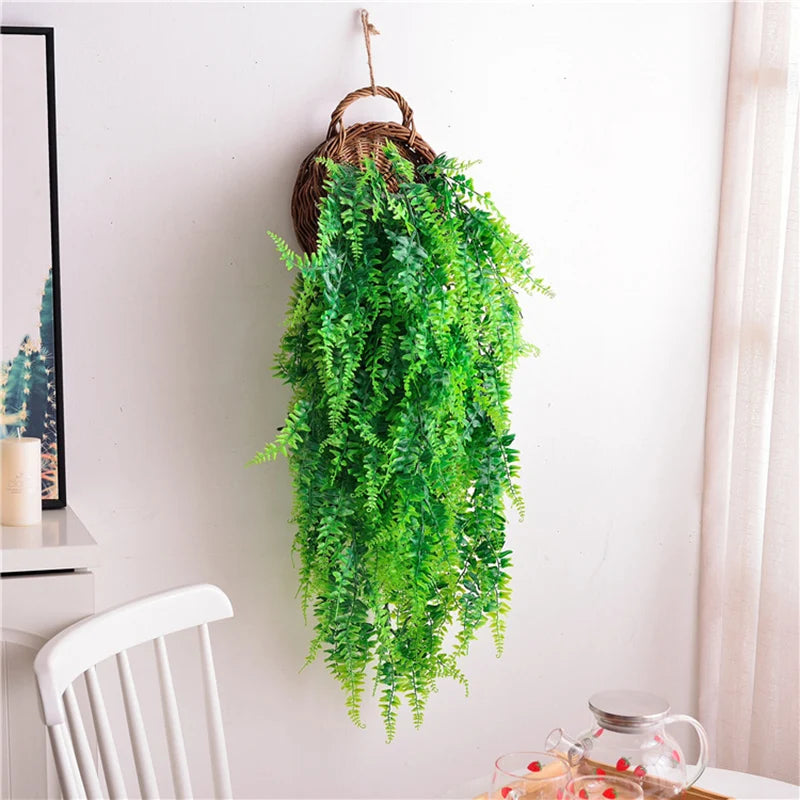 90CM Artificial Persian Fern Leaves Vines Plants Plastic Grass Hhome Room Decor Hanging Fake Plant Leaf Wedding Party Wall Decor