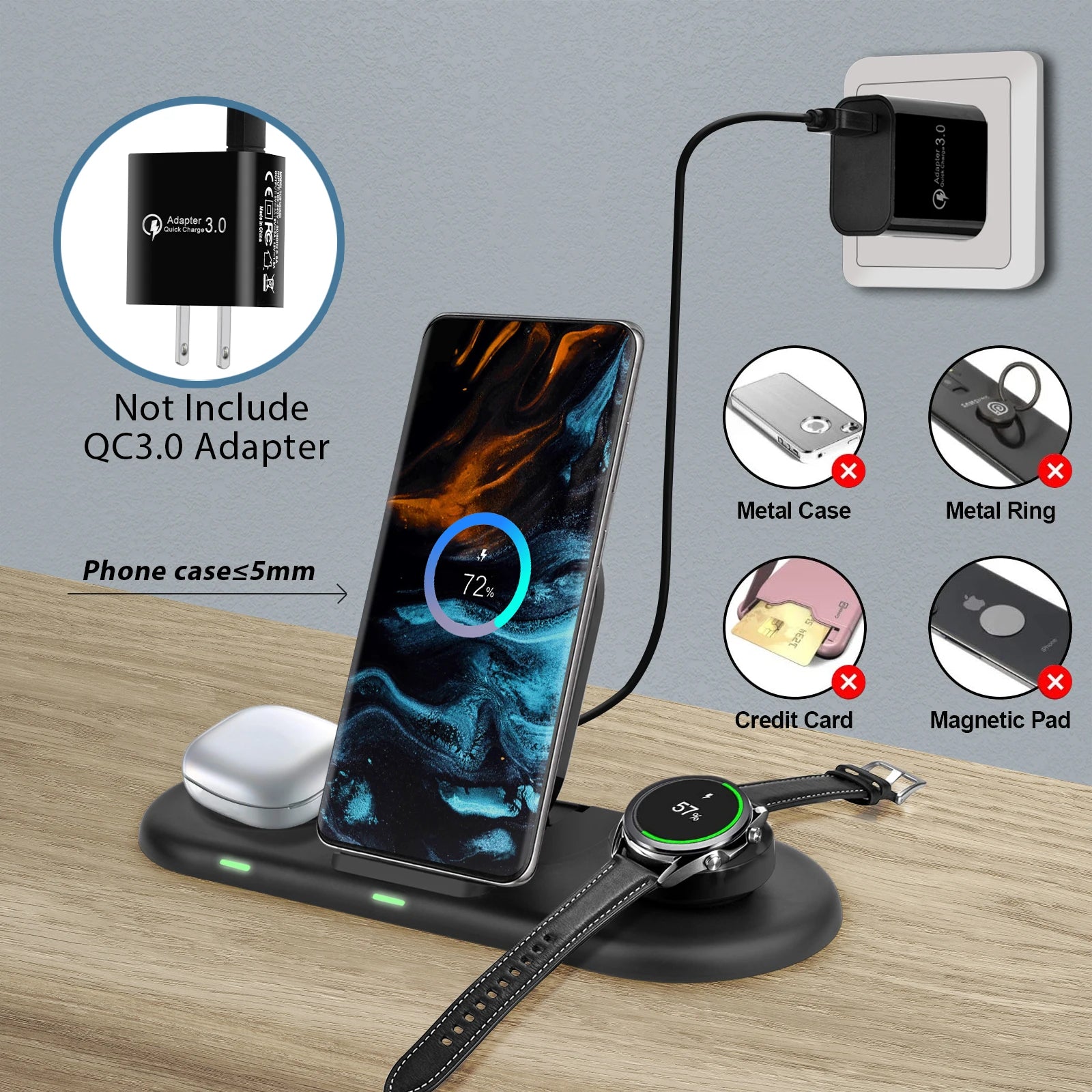 FD06 Wireless Charger for Samsung Galaxy Z Fold6 Z Flip6 S24 S23 S22 3 in 1 Charging Station for Galaxy Watch Ultra 7 Buds 3Pro