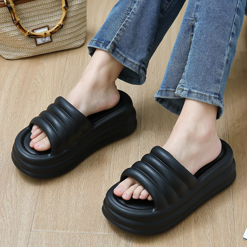 Chunky Platform Slippers for Women Summer Comfort Soft Sole Beach Shoes Slides Woman Thick Bottom Non-Slip Sandals Ladies