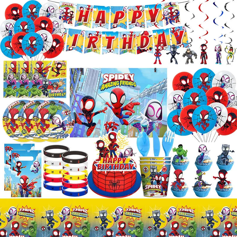 Bulbusbow Spidey And Friends Birthday Party Supplies Bulbusbow  Theme Tableware Set Plates Balloons Deco Happy Banner Supplies For Boy