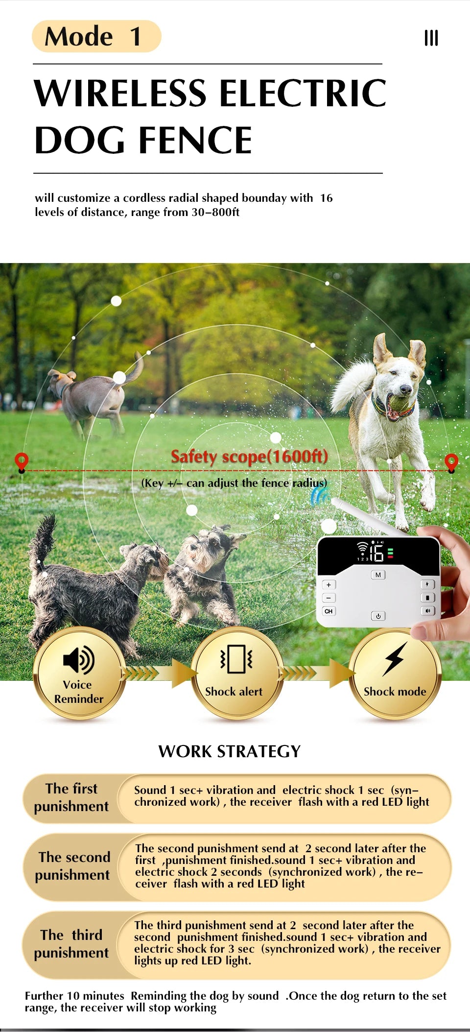 Dog Wireless Electric Fence & Training Collar 2 in 1 Shock Vibration Beep for All Puppy Invisible fence barrier for Pet Safe