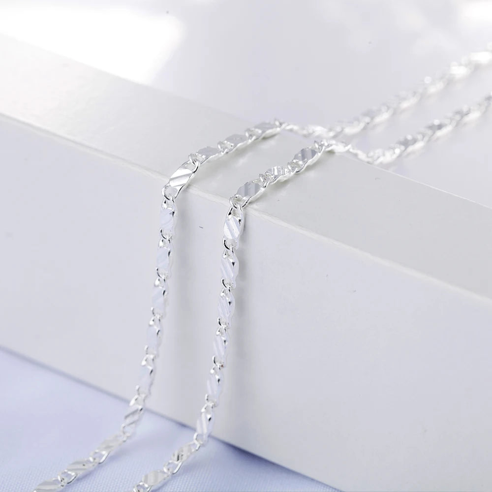 QWWASD Wholesale 925 Sterling Silver 2MM flat chains Necklaces for Men Women fashion wedding party fine Jewelry holiday gifts