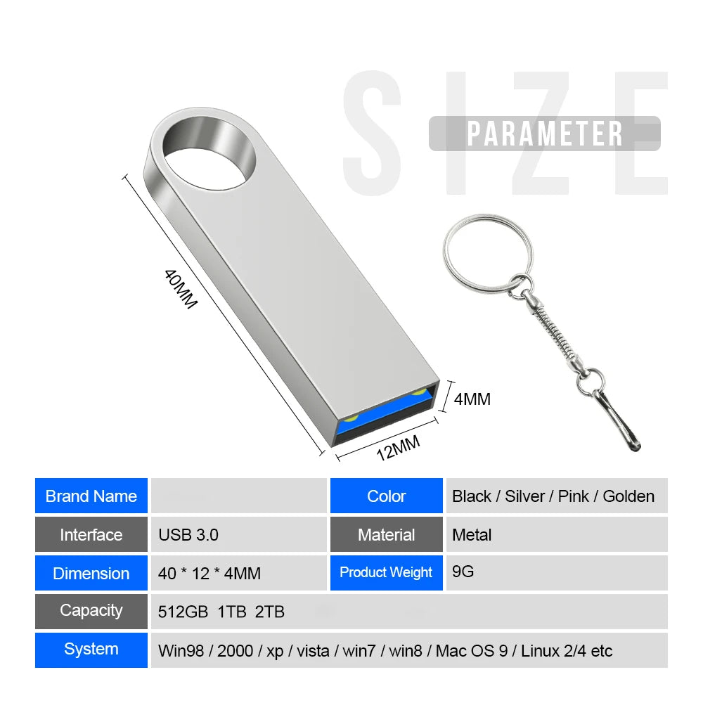 New High Speed Memory Usb 3.0 Flash Drive 2tb Pendrive Waterproof Pen Drive Flash Usb 1tb Metal Cle Usb Stick Key Free Shipping