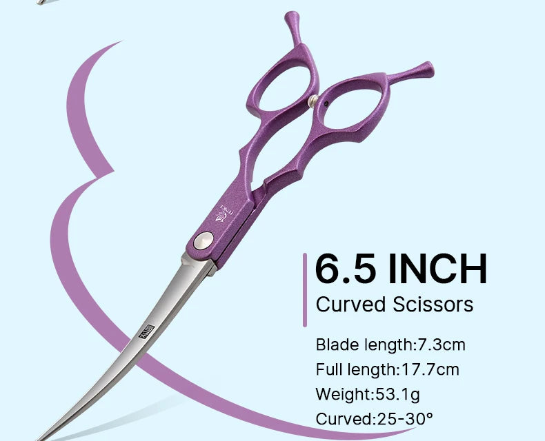 Fenice 6.5 inch Professional Pet Grooming Cutting Curved Thinning Chunker Scissors Shears Set Kit for Groomer Household Use