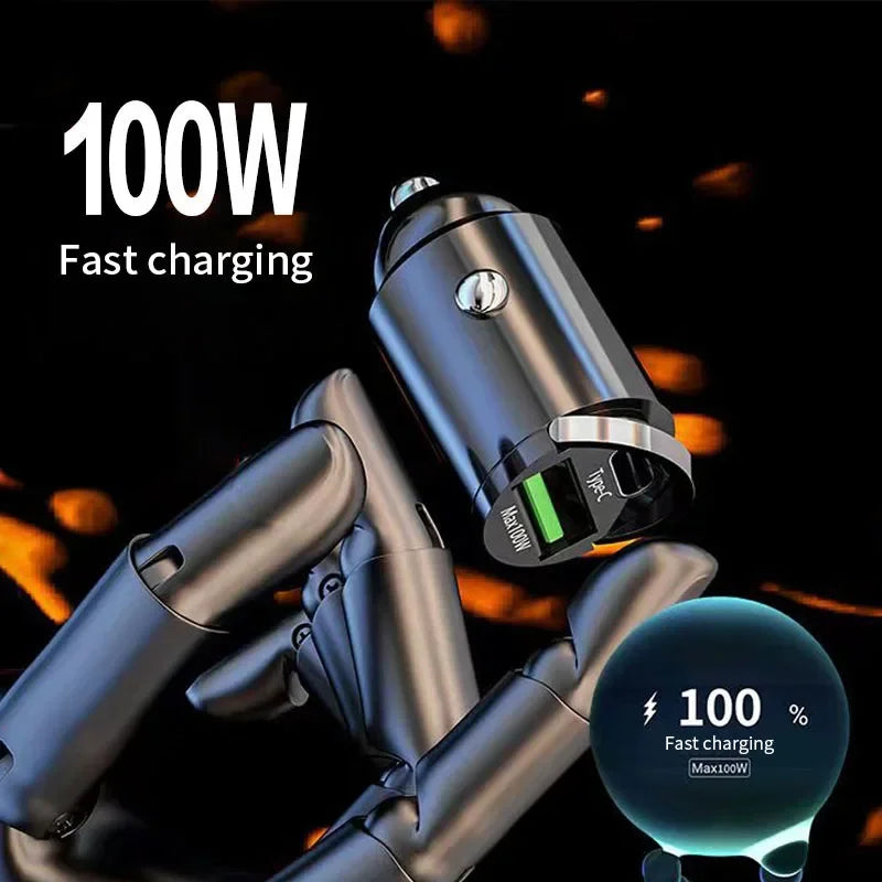 100W Mini Car Charger Lighter Fast Charging for iPhone QC3.0 Mini PD USB Type C Car Phone Charger for Xiaomi Samsung Huawei