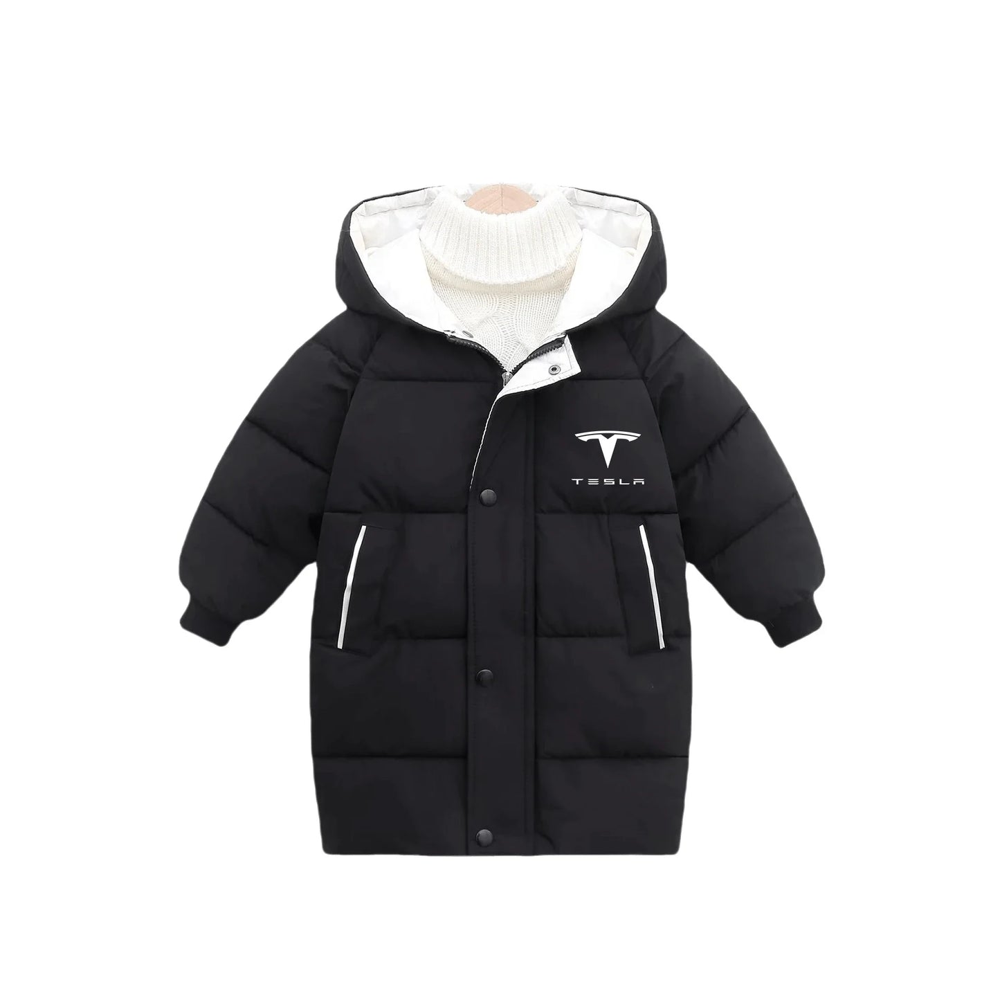 Children's hooded cotton jacket, medium length windproof jacket, warm, cold proof, solid color, winter, new fashionable down jac