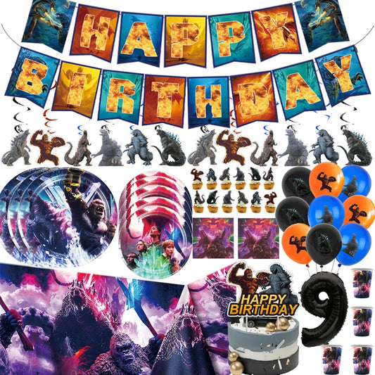 Monster Godzillaed Vs King Konged Birthday Party Decoration Balloon Tableware Banners Cake Decorations Party Supplies Baby Showe