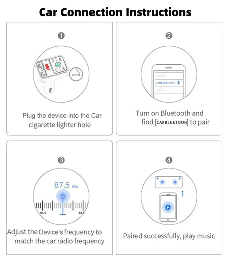 Car Mp3 Player Dual Usb Fast Charger Fm Bluetooth Receiver Bluetooth Compatible 5.0 Fm Transmitter Usb Flash Drive Plug Car Kit