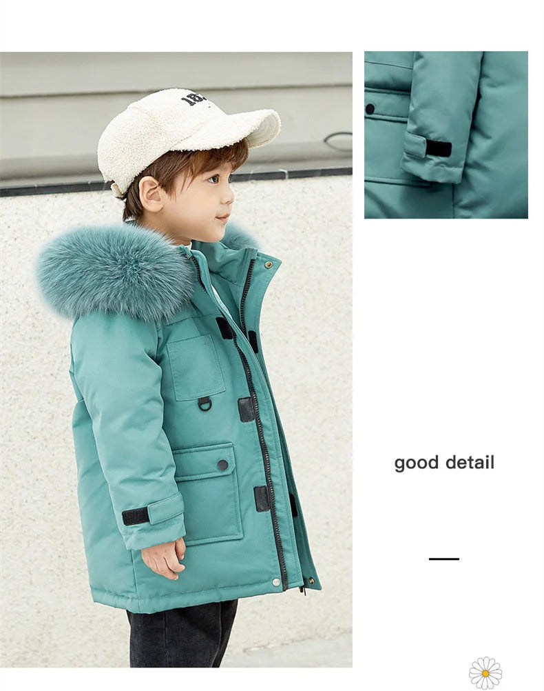 Children Winter Down Jacket Boy toddler girl clothes Thick Warm Hooded faux fur Coat Kids Parka spring Teen clothing Outerwear