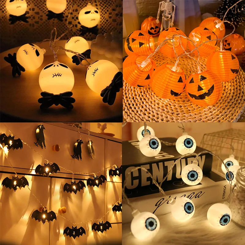 Halloween LED String Lights Horror Eyeball Pumpkin Bat Spider LED String Lights Home Garland Fairy Lights Halloween Party Decor